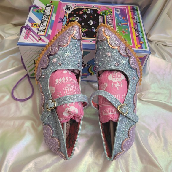 Irregular Choice 42 Shortie Bread Blue Purple Glitter Mary Jane Heels Wedding 10 - Picture 8 of 16